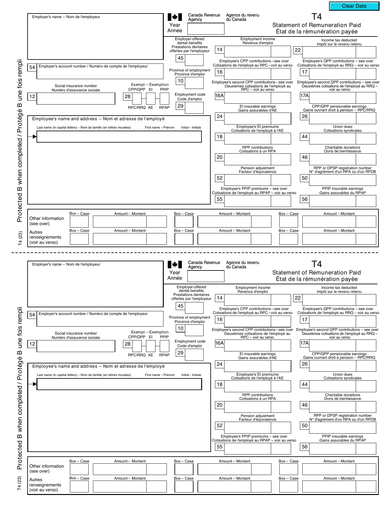 CRA T4 slip — the most common income document Canadians use when filing their annual T1 personal tax return