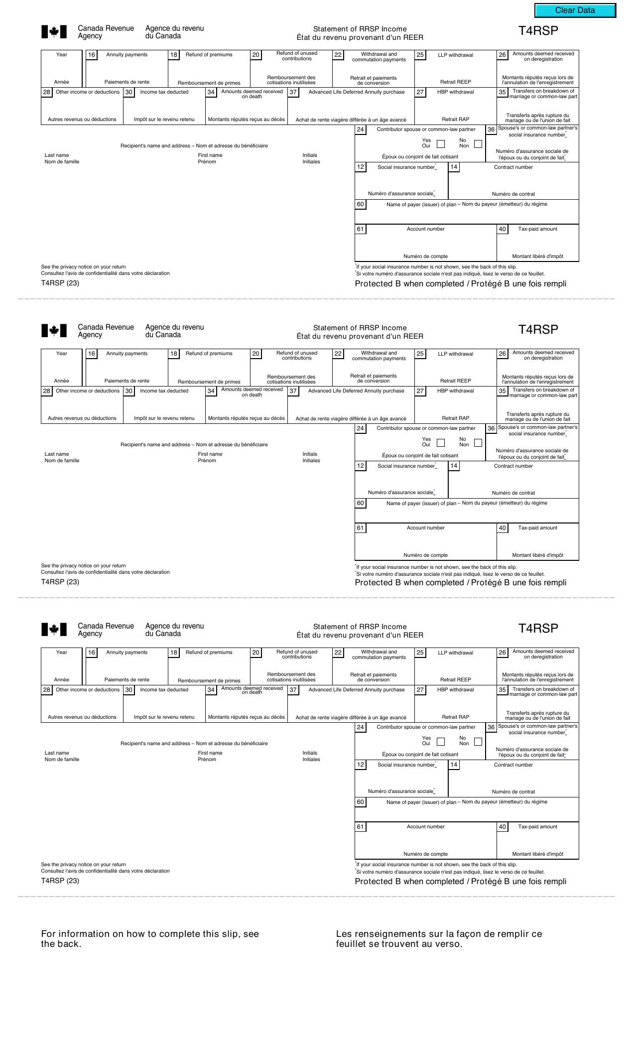 CRA T4RSP — RRSP Income Slip — CRA T4RSP