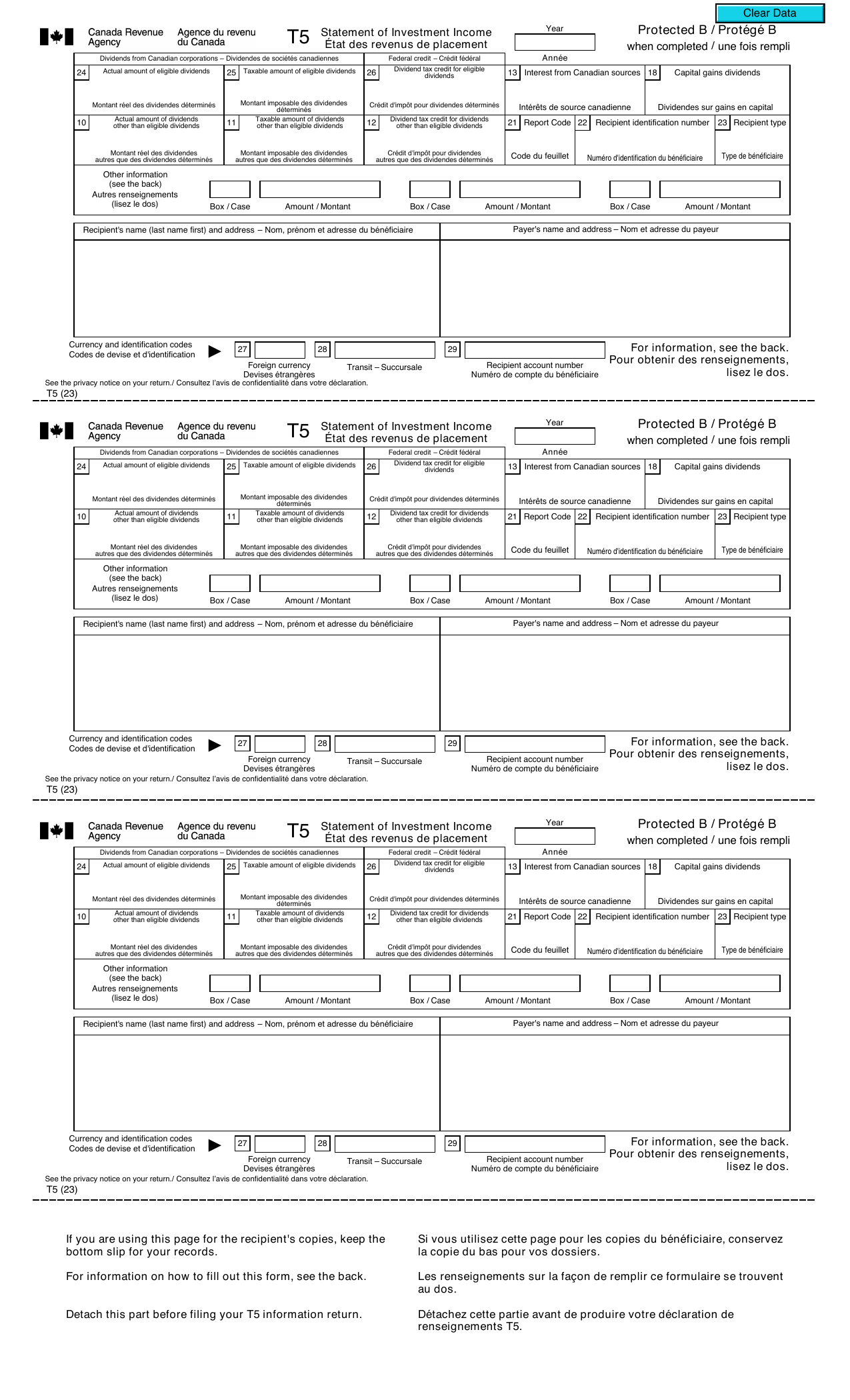 CRA T5 — Statement of Investment Income — CRA T5 Slip